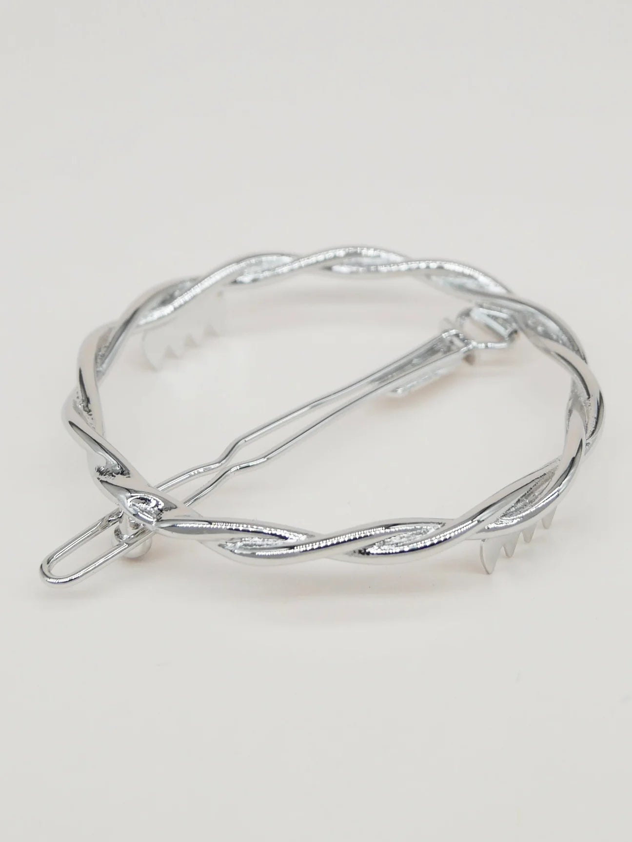Twisted round hair clip - Valentina silver plated