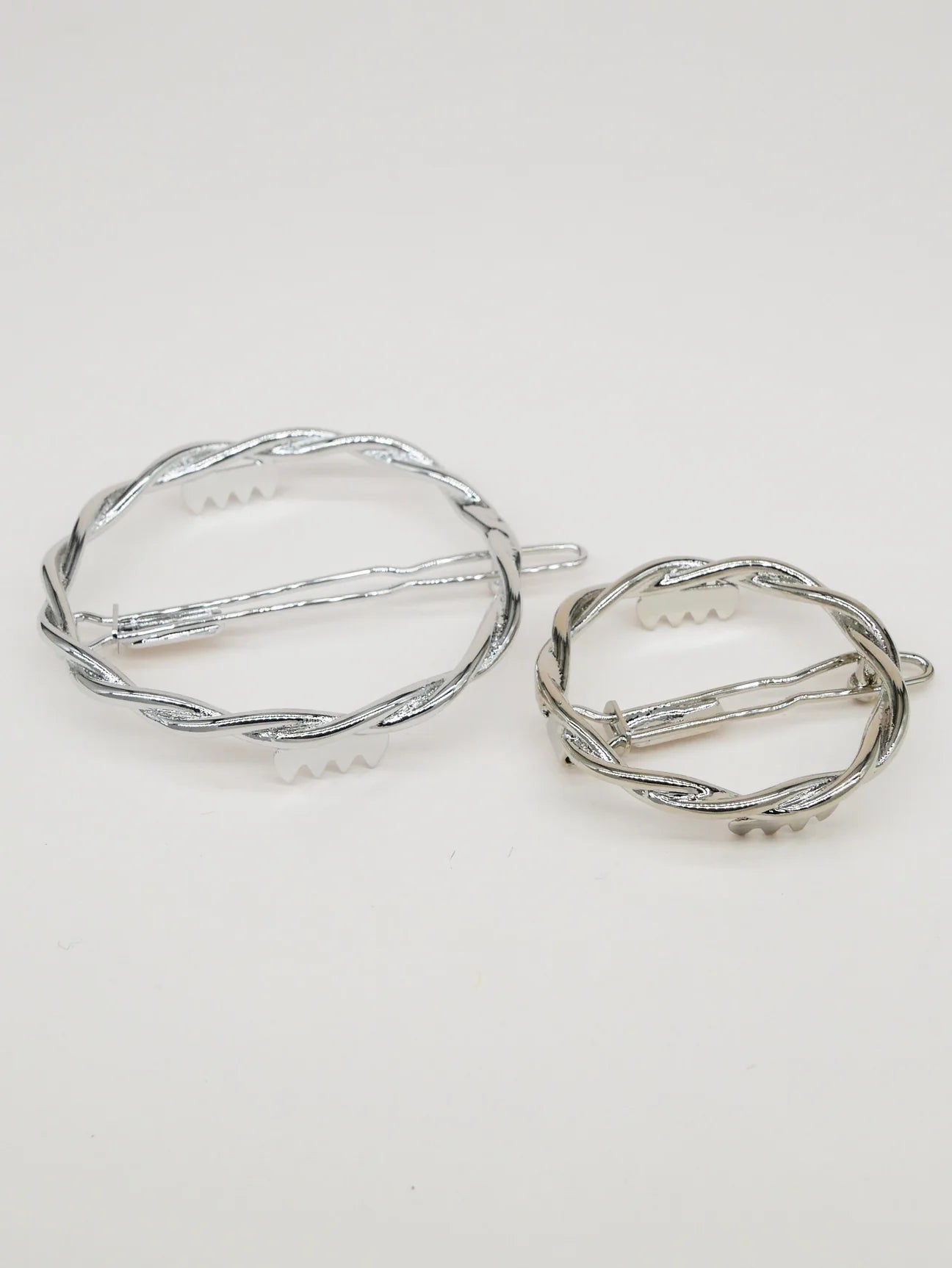 Twisted round hair clip - Valentina silver plated