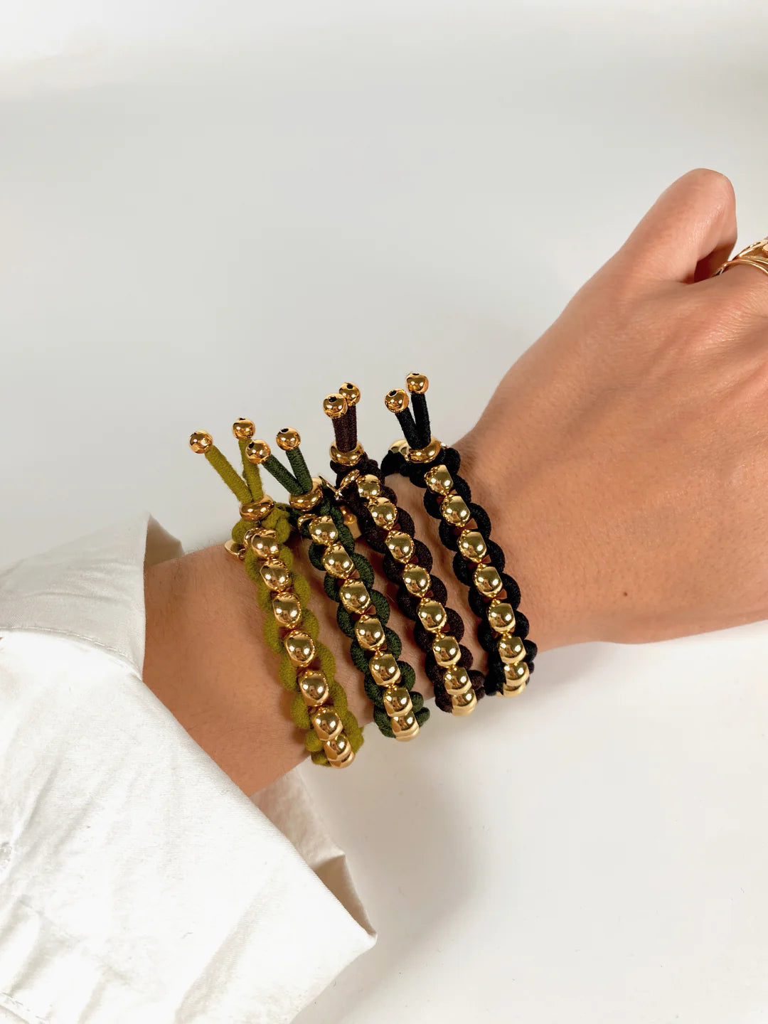 Bichou round gold beads and colored elastic